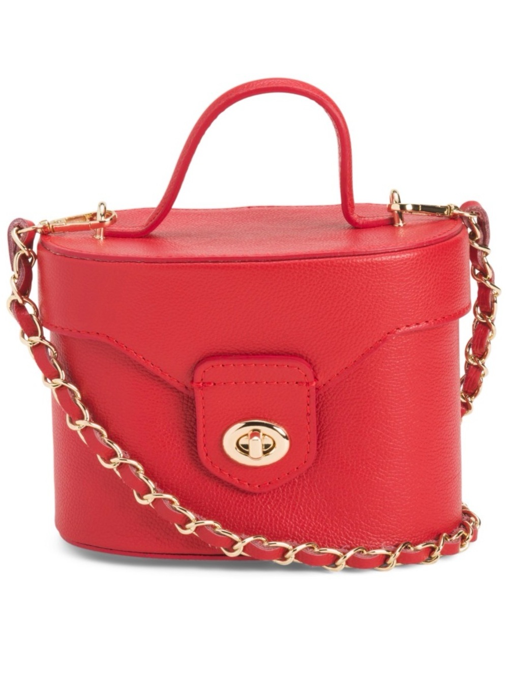 New Viola Castellani Red Leather Top-Handle Crossbody Bag with Gold Chain